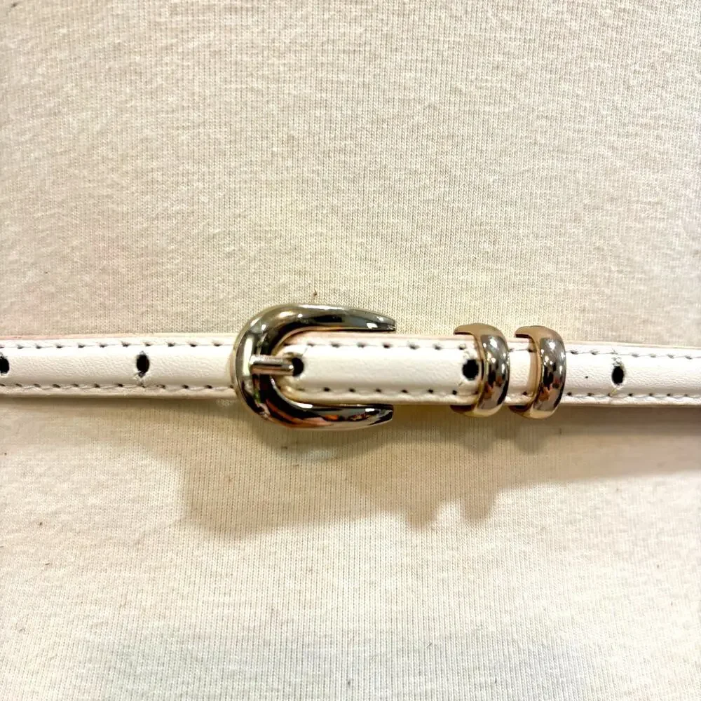 White Skinny Belt Gold Horseshoe Buckle Clean Girl Office Siren Coquette Y2K